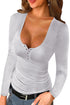 U Neck Button Knit Long Sleeve Top
